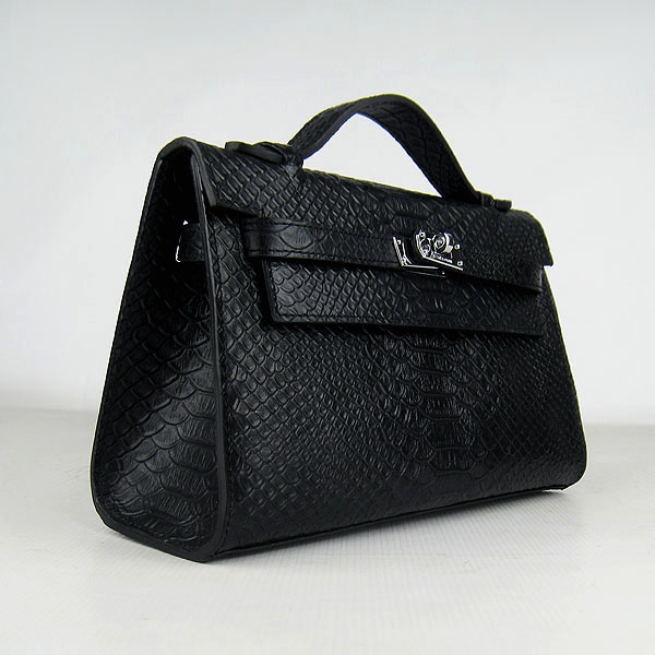 AAA Hermes Kelly 22 CM Snake Veins Handbag Black H008 On Sale